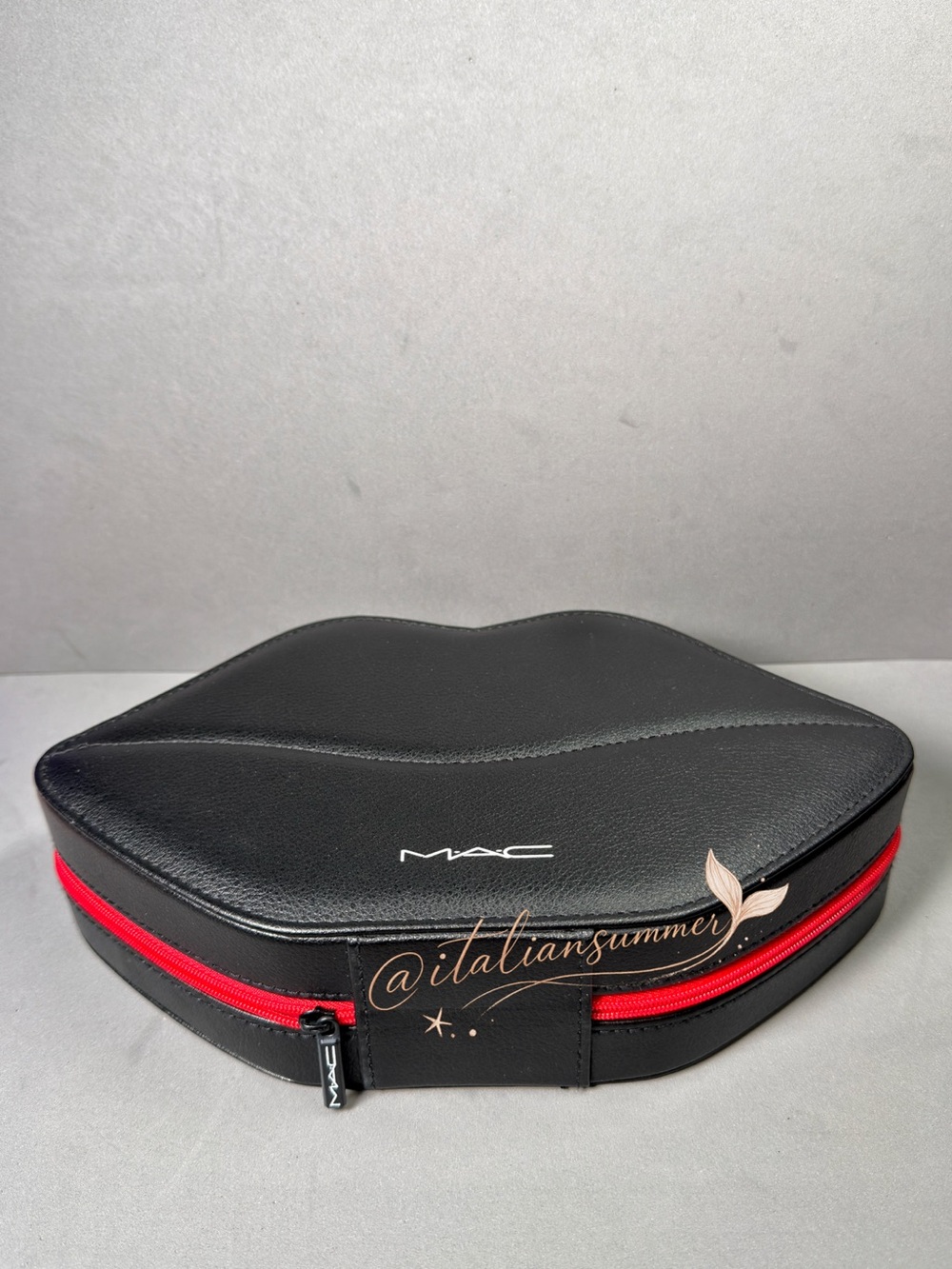 MAC Cosmetics Lip Shaped Makeup Cosmetic Case Bag Black Red Zip NEW No Tags